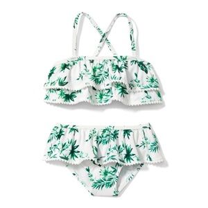 Janie and Jack Girls 2 Piece Bikini Swimsuit Tropical Green White Size 7 KidsNEW